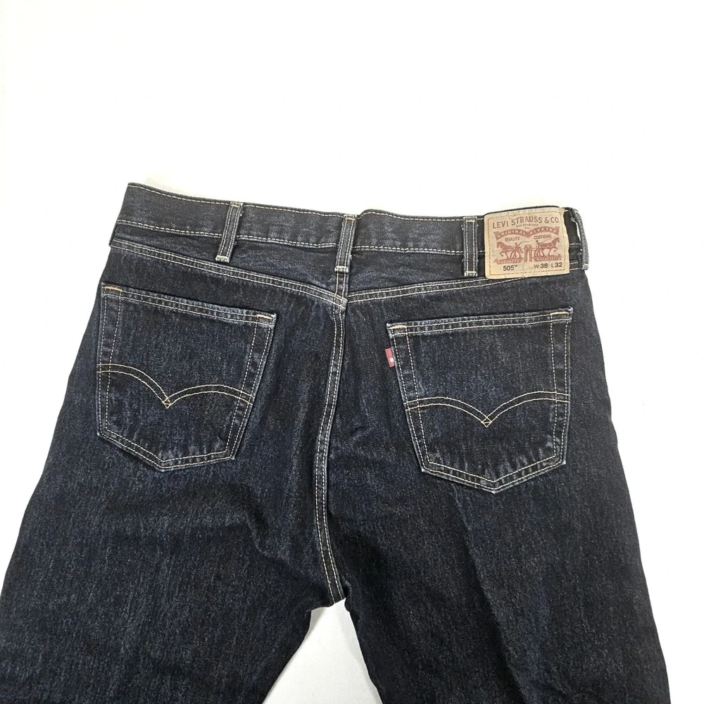 Levis 505 Regular Fit Dark Wash Indigo Straight Leg Denim Jeans 38x32 00505-0216
